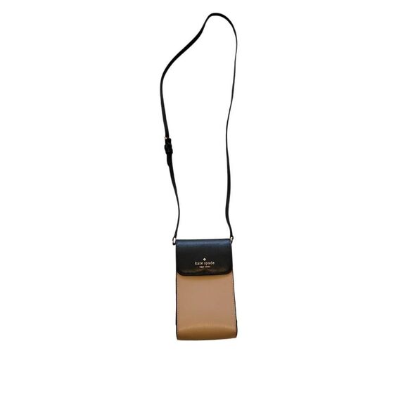Kate Spade Madison Flap Phone Crossbody Toasted Hazelnut & Black Leather Bag - Picture 3 of 13